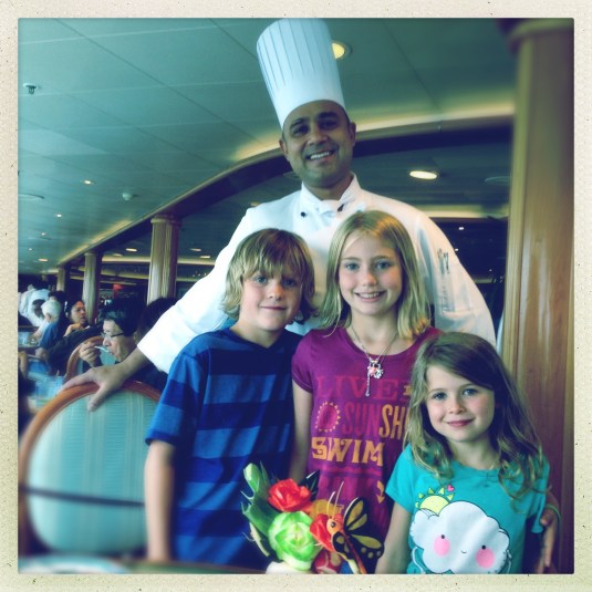 Flynn, Maya and Willa with their hero, Vasheesh, head chef of the Horizon Court buffet