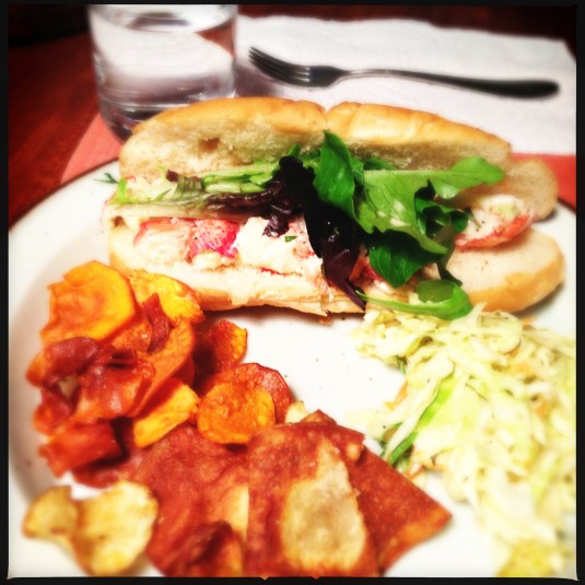 Chips, lobster roll, cole slaw