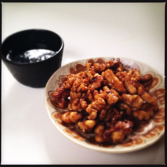 Miso walnuts with saké reflecting the winter sky