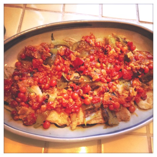 Pan-fried skate wing with salsa de mercado