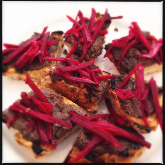 Crostini with beet pickles