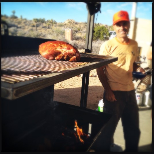 Vince eyes the pork shoulder