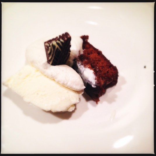 Course 7: "Mr. Creosote" — sticky toffee pudding, sweet cream ice cream, bourbon whipped cream, wafer-thin mint