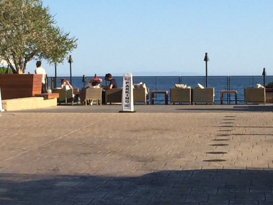 The parking lot patio at Nobu Malibu, where the wealthy pay dearly for little bites of Japanese food