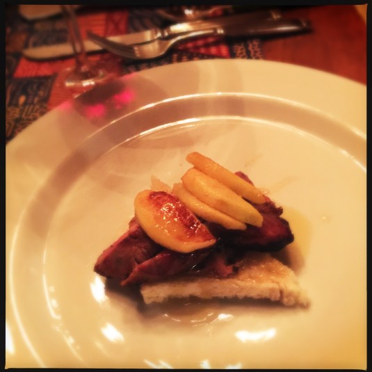 Pork chop with foie gras, apple and maple syrup