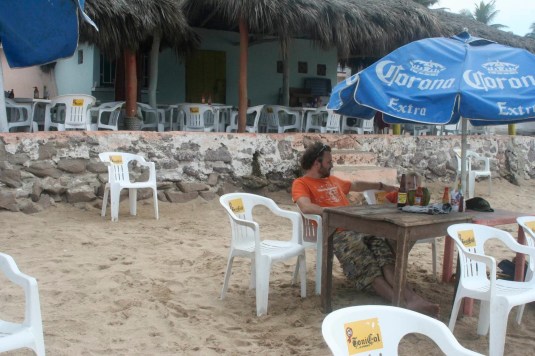 Waiting patiently for my fish taco on the beach in Mazatlan.