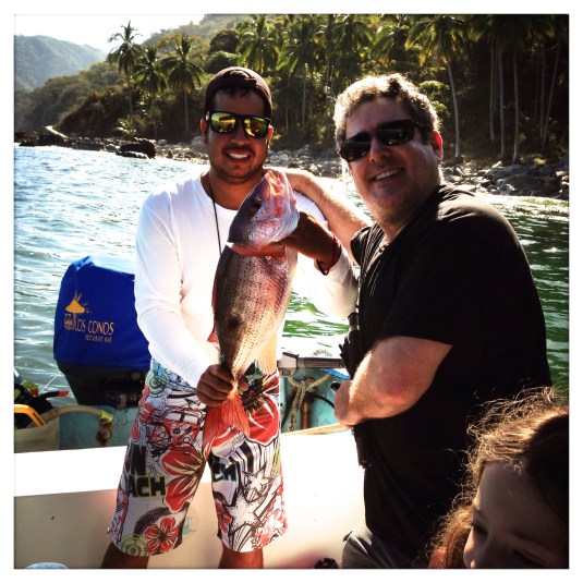 Donnie and our fisherman, Mario, catching our own damned fish for the tacos --Puerto Vallarta, 2014