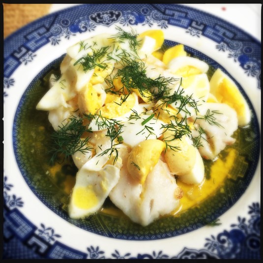 Cod with egg & butter sauce