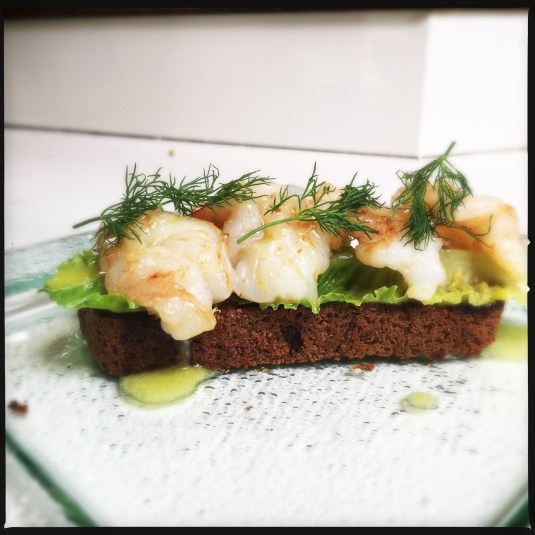 My four-shrimp Scandinavian sandwich